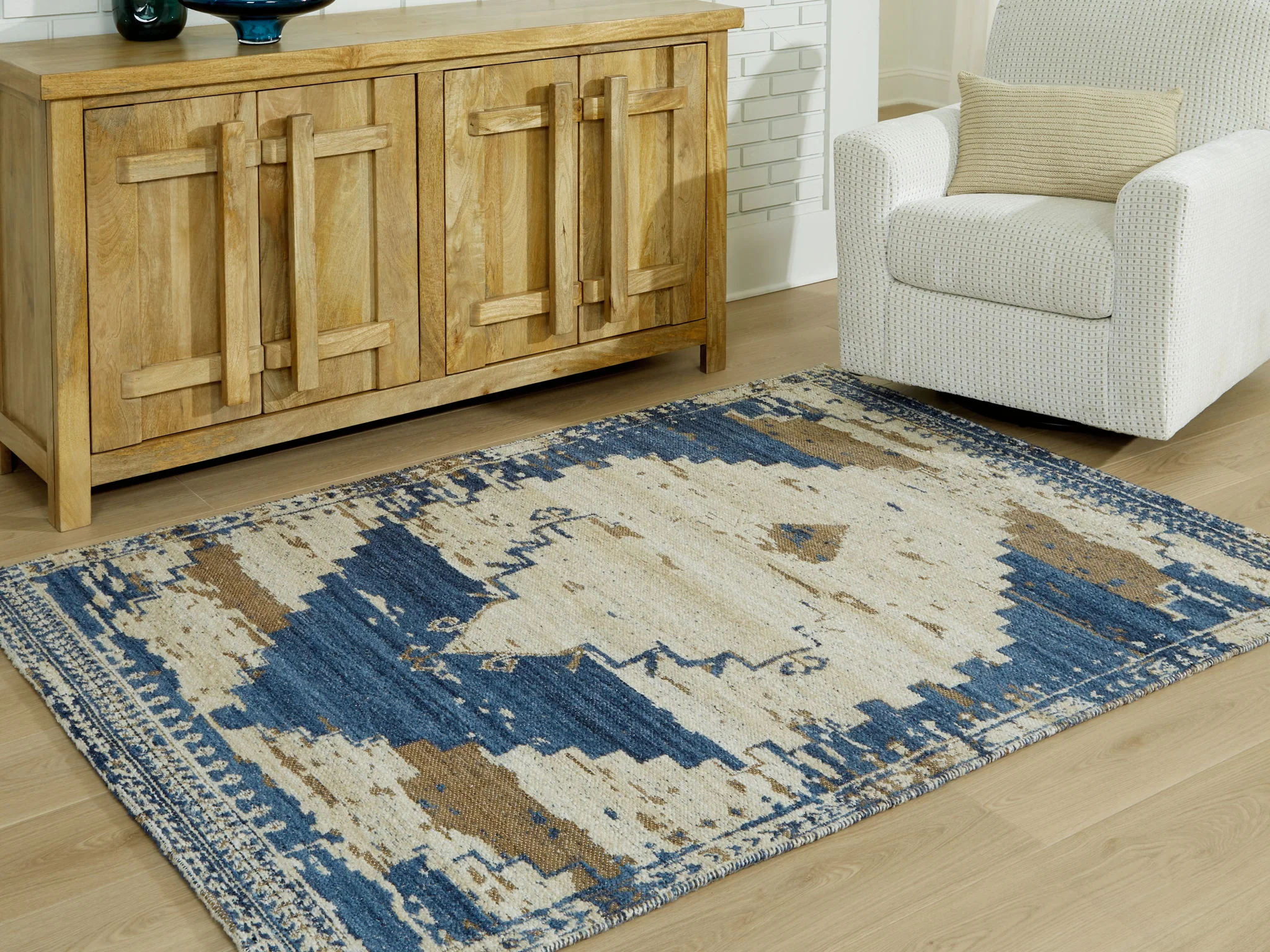 Varnler - Blue / Brown / Tan - Medium Rug - 5' x 7' - Image 2