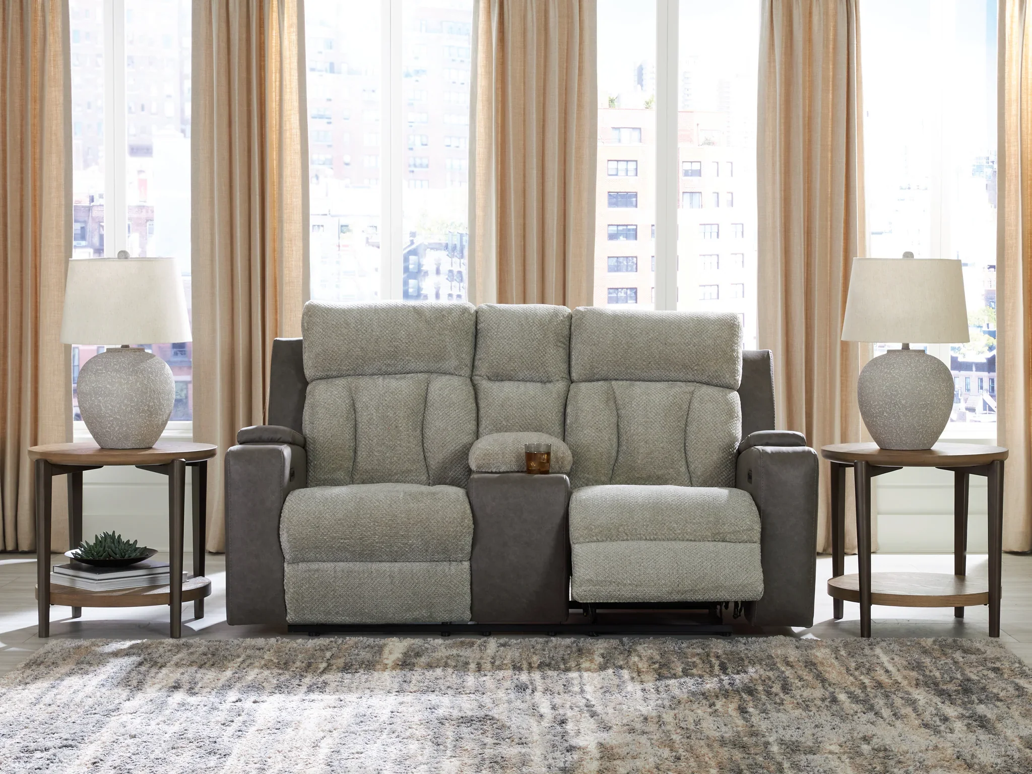 WhipLash - Sisal - Power Reclining Loveseat With Console / Adj Headrest - Image 3