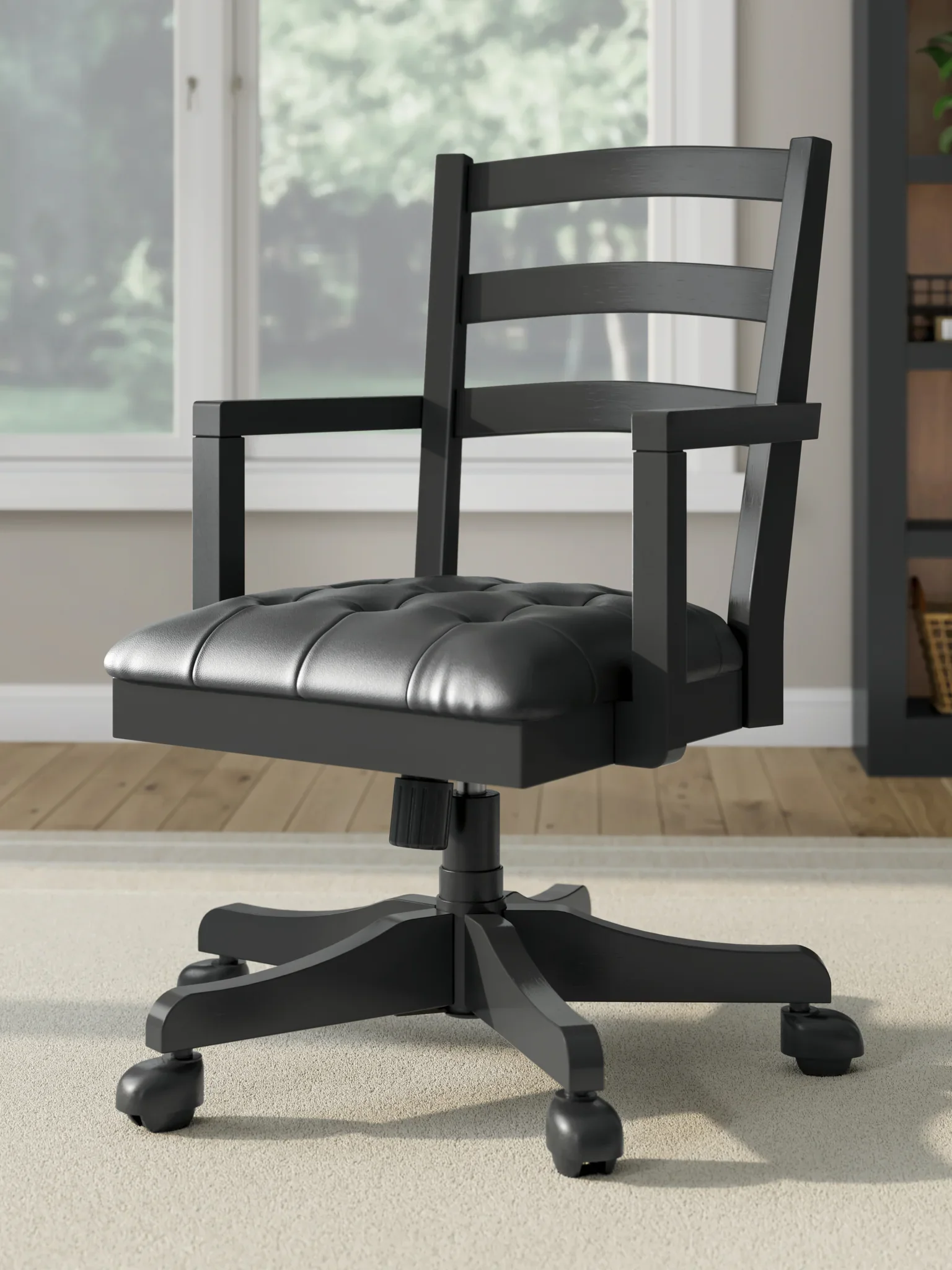 Wildenauer - Brown / Black - 4 Pc. - Home Office Desk And Return, Swivel Desk Chair, Bookcase - Image 6