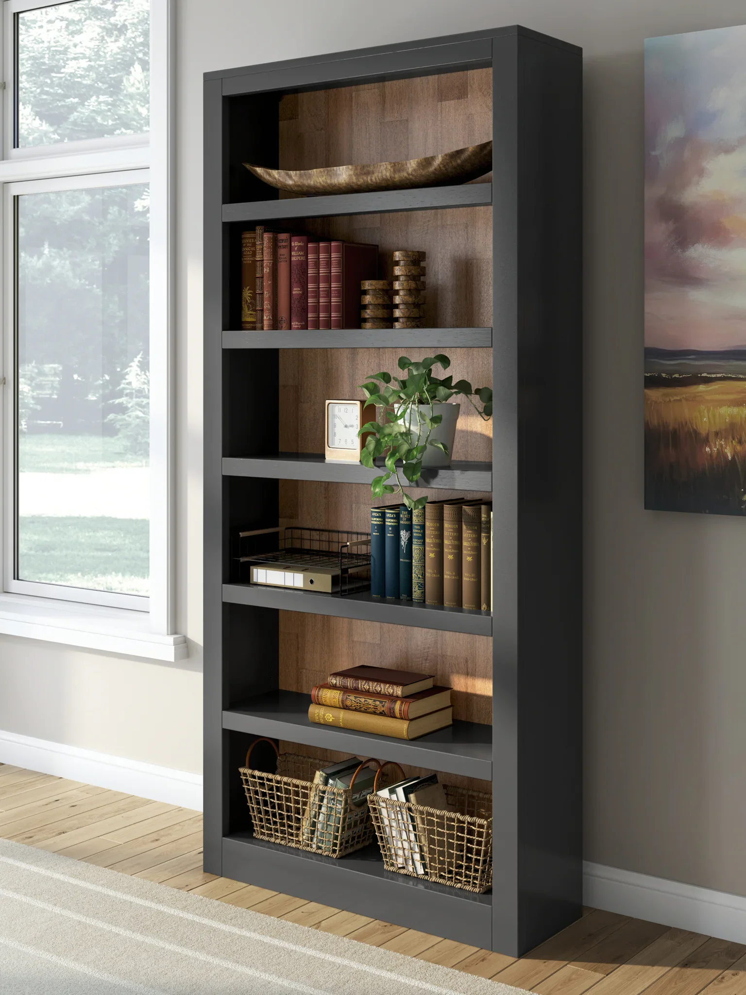 Wildenauer - Brown / Black - 4 Pc. - Home Office Desk And Return, Swivel Desk Chair, Bookcase - Image 7