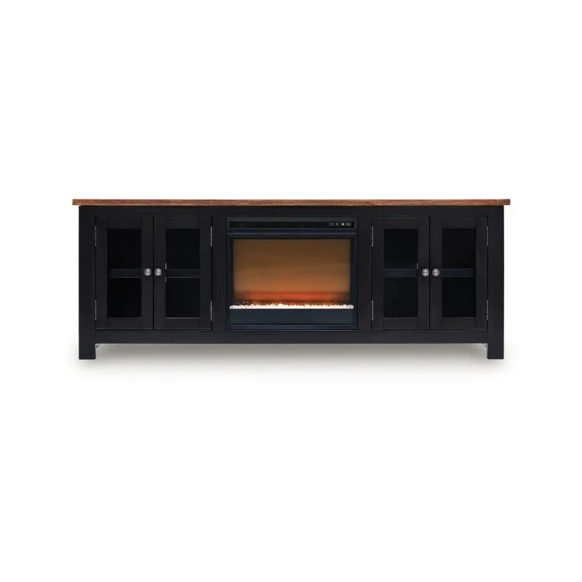 Wildenauer - Brown / Black - 76" TV Stand With Electric Fireplace