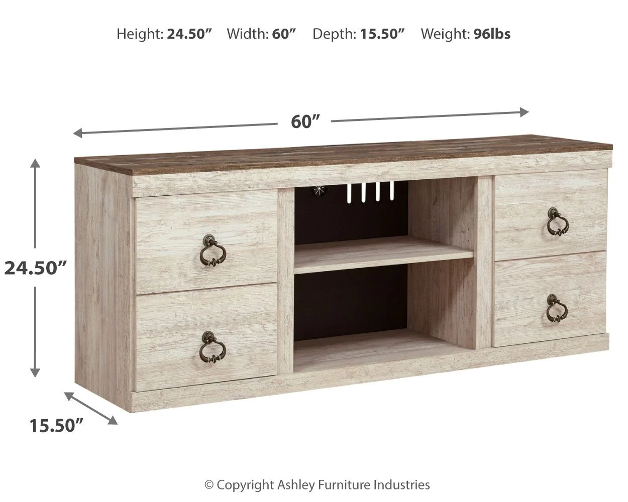 Willowton - Whitewash - 2 Pc. - TV Stand With Faux Firebrick Fireplace Insert - Image 6