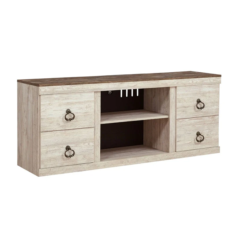 Willowton - Whitewash - 2 Pc. - TV Stand With Faux Firebrick Fireplace Insert - Image 7