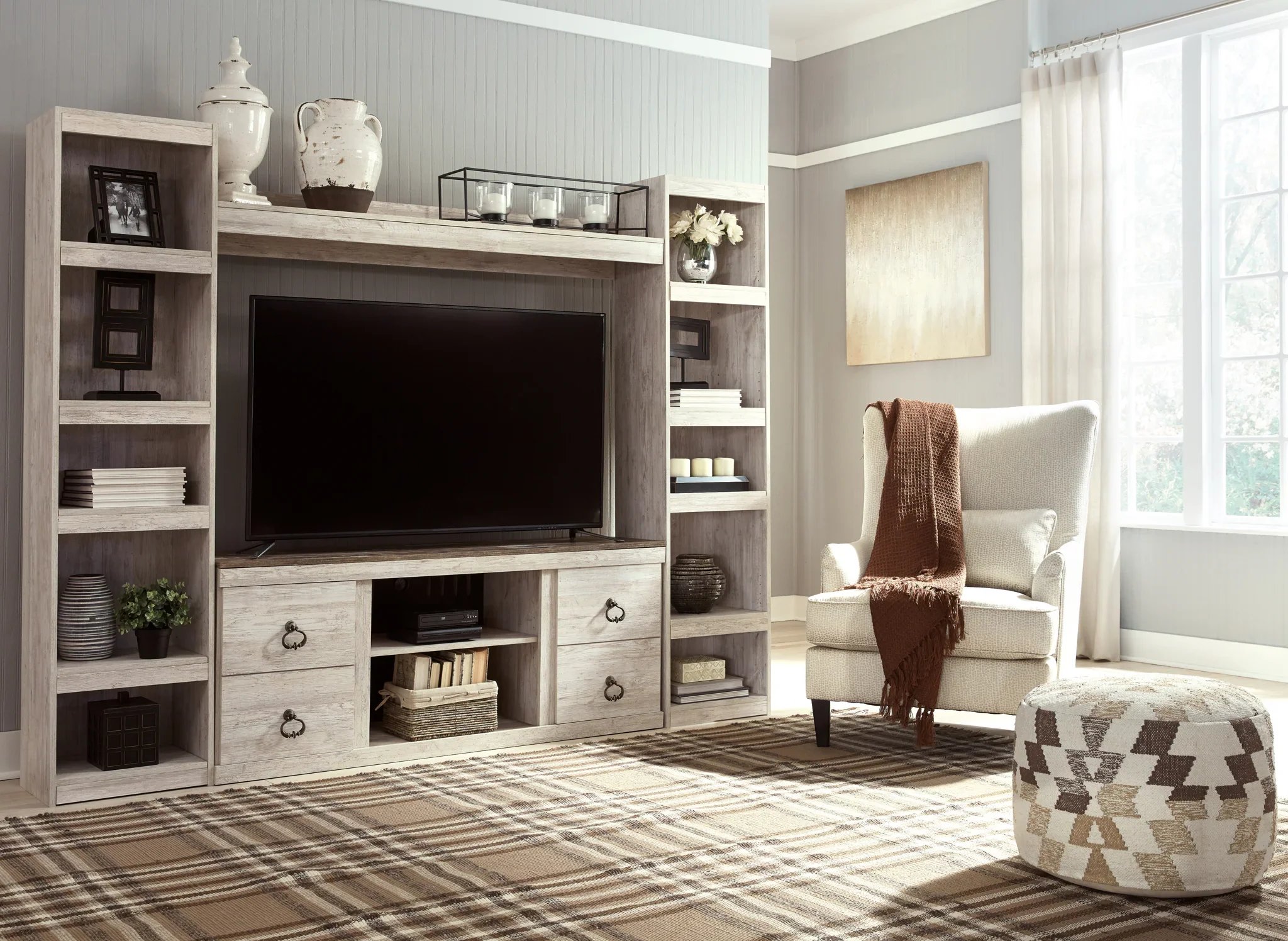 Willowton - Whitewash - 4-Piece Entertainment Center - Image 2
