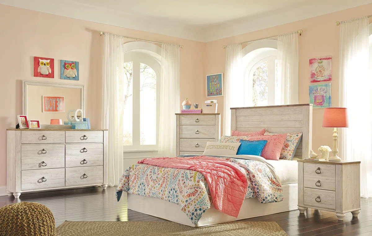 Willowton - Whitewash - Full Panel Headboard With Bolt On Bed Frame - Image 3