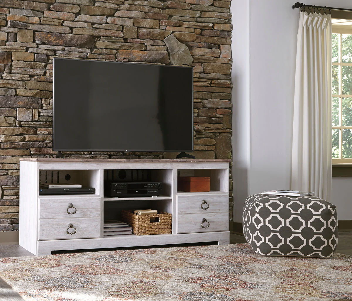 Willowton - Whitewash - 64" TV Stand W/Fireplace Option - Image 2