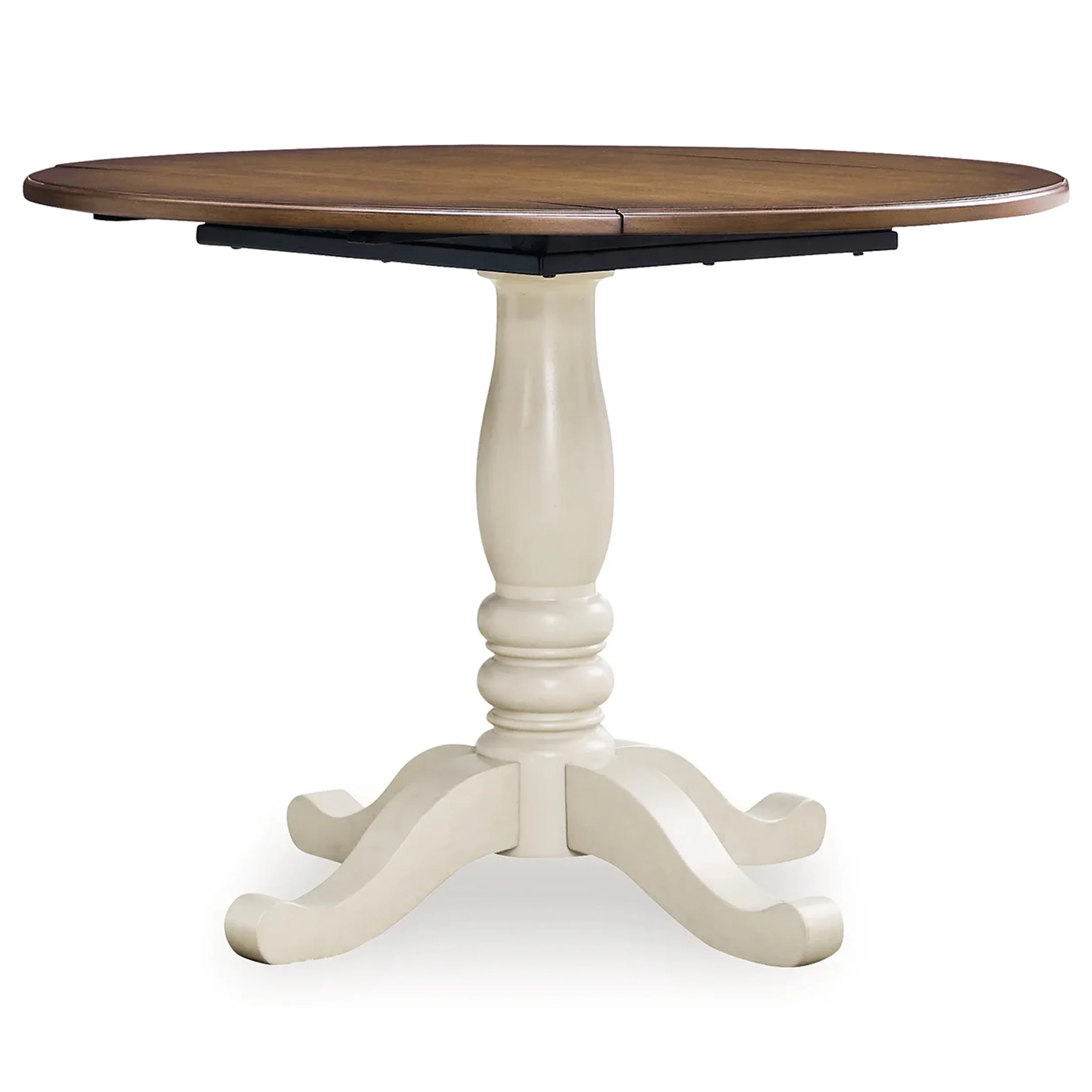 Wirloni - Round Dining Room Drop Leaf Table - Antique White / Brown