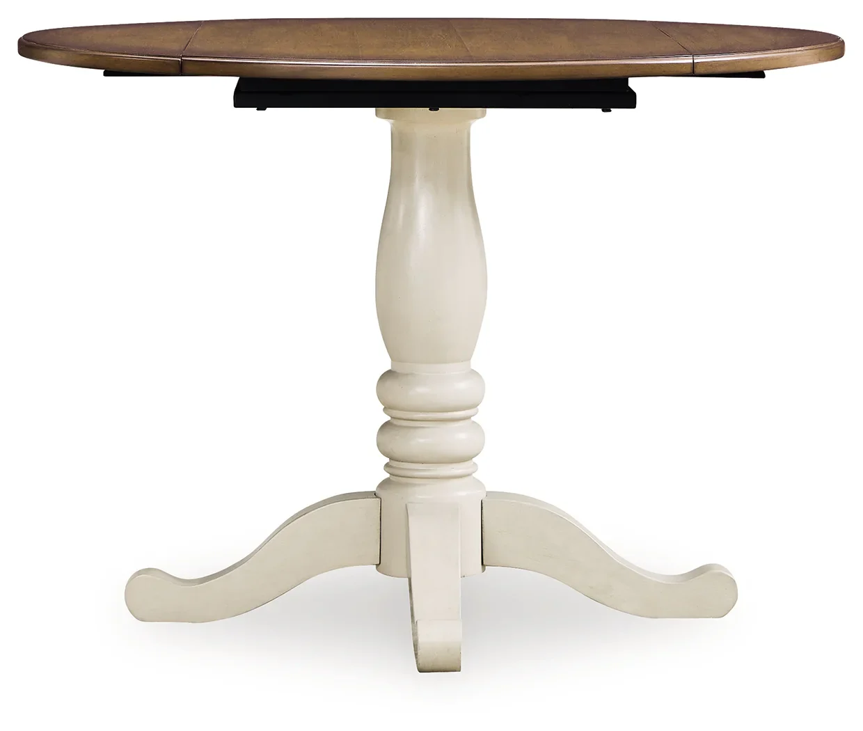 Wirloni - Round Dining Room Drop Leaf Table - Antique White / Brown - Image 3