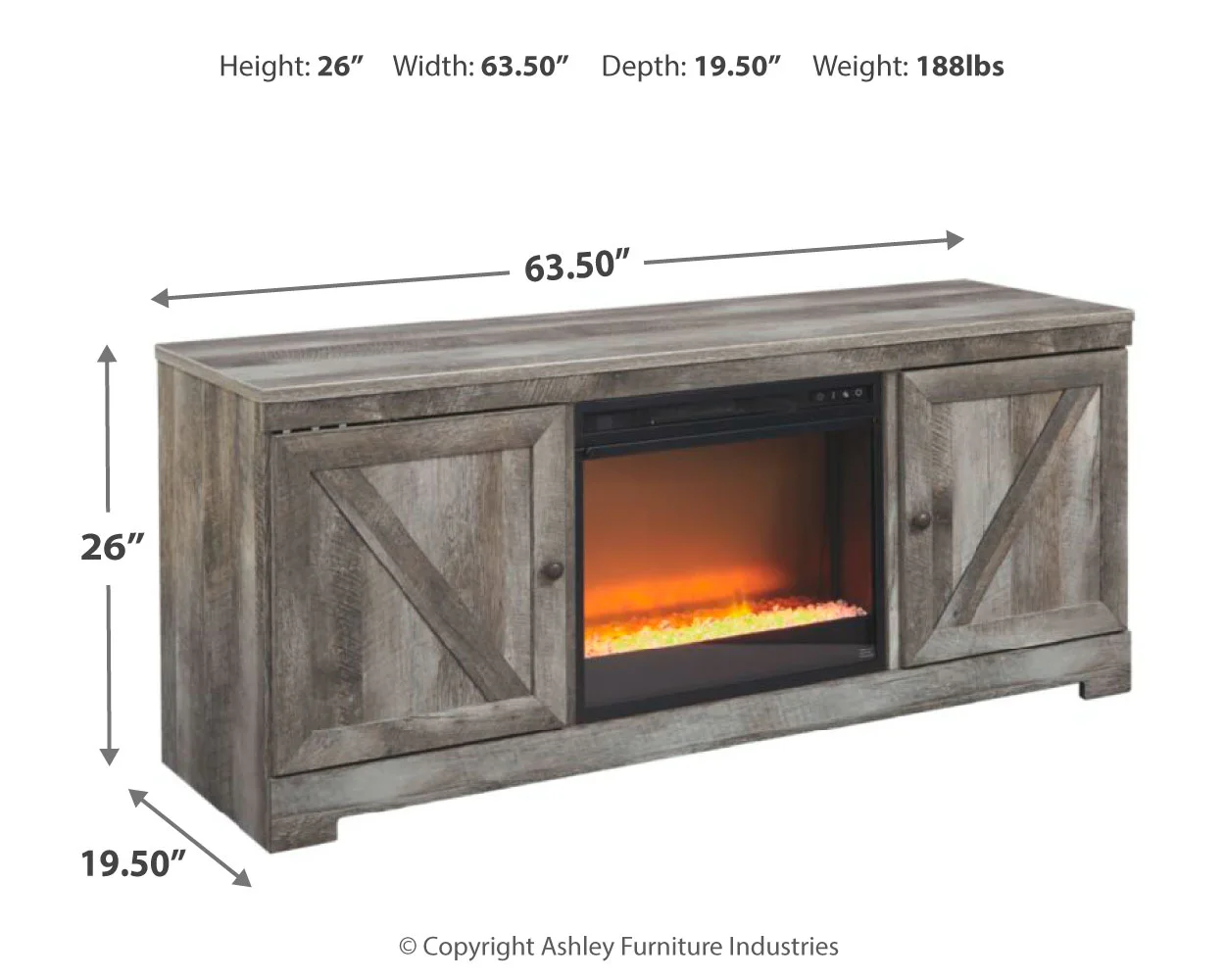 Wynnlow - Gray - Entertainment Center - TV Stand With Glass/Stone Fireplace Insert - Image 4