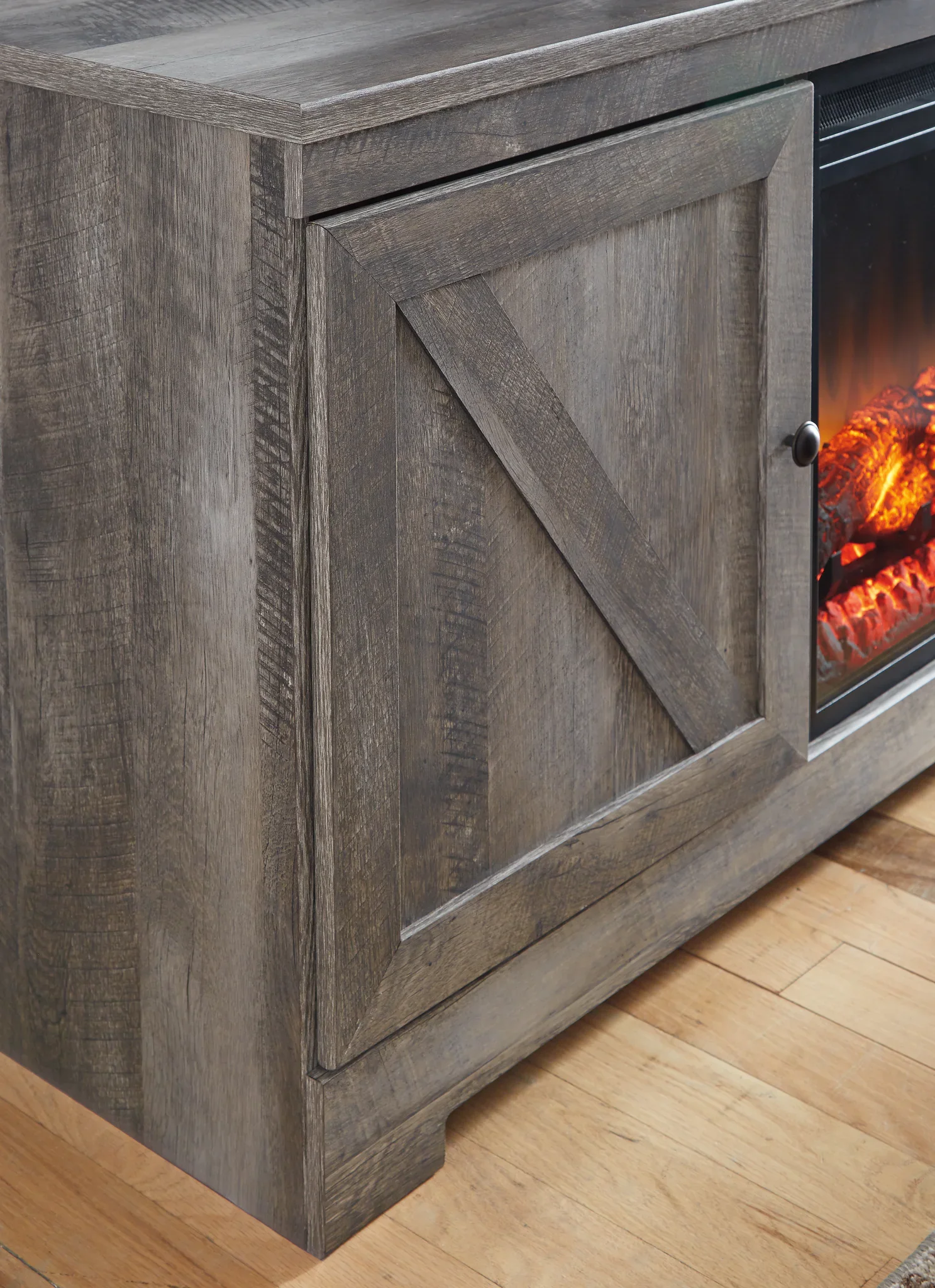 Wynnlow - Gray - Entertainment Center - TV Stand With Glass/Stone Fireplace Insert - Image 5