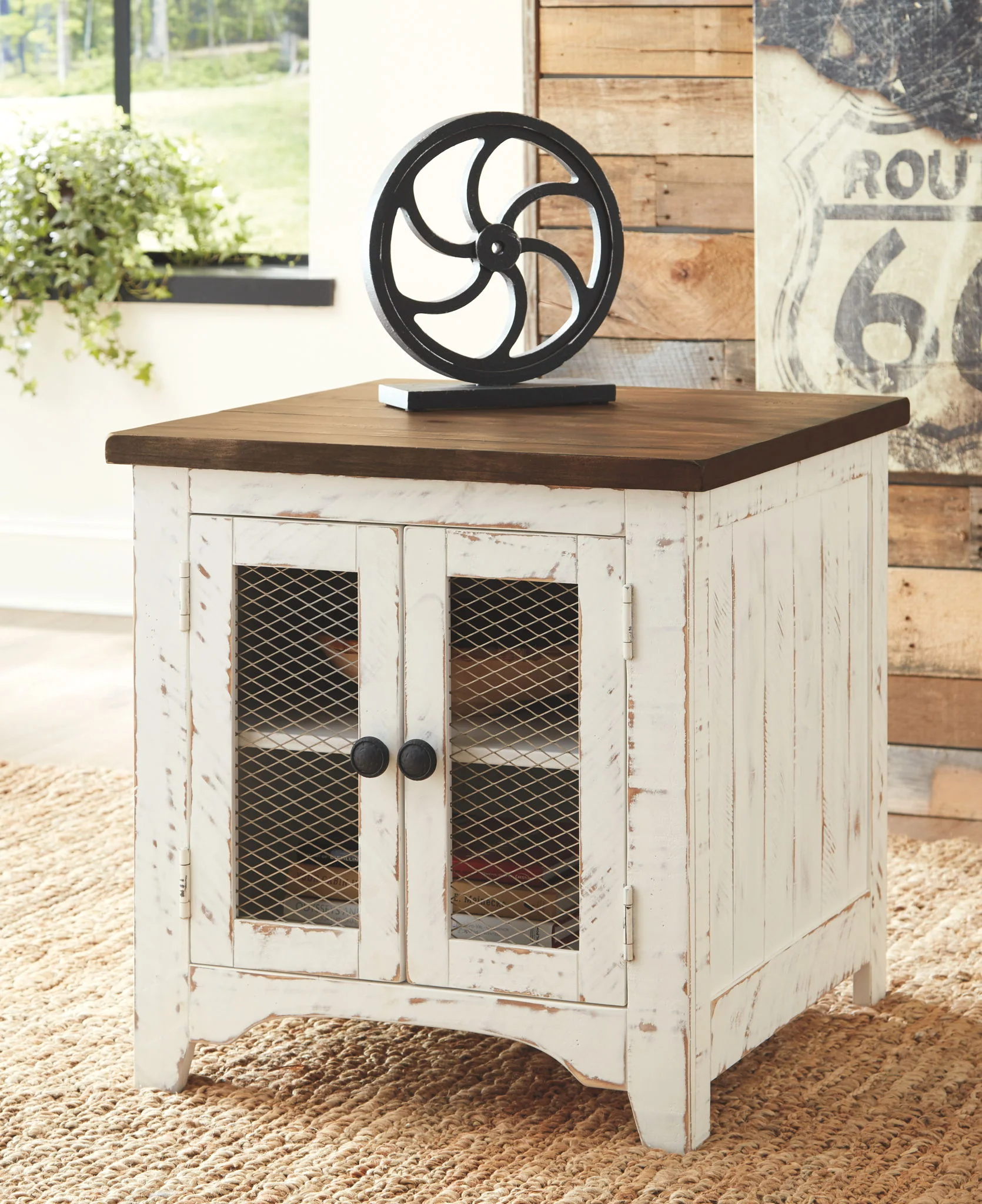 Wystfield - White / Brown - Rectangular End Table - 2 Doors - Image 2