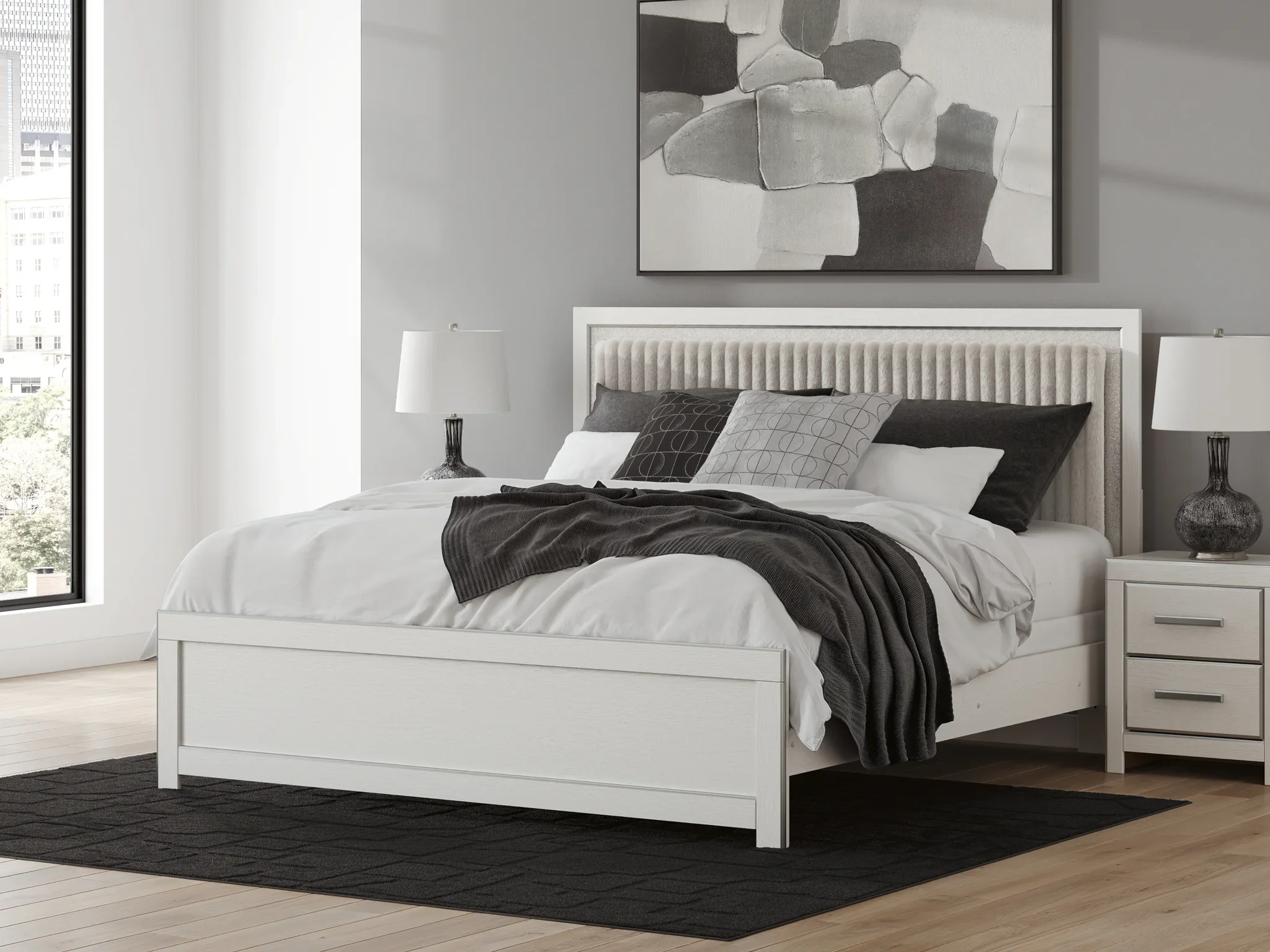 Zuraleus - King Upholstered Panel Bed - White - Image 2