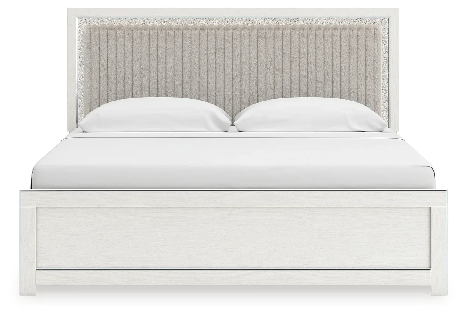 Zuraleus - King Upholstered Panel Platform Bed With Roll Slats - White - Image 2