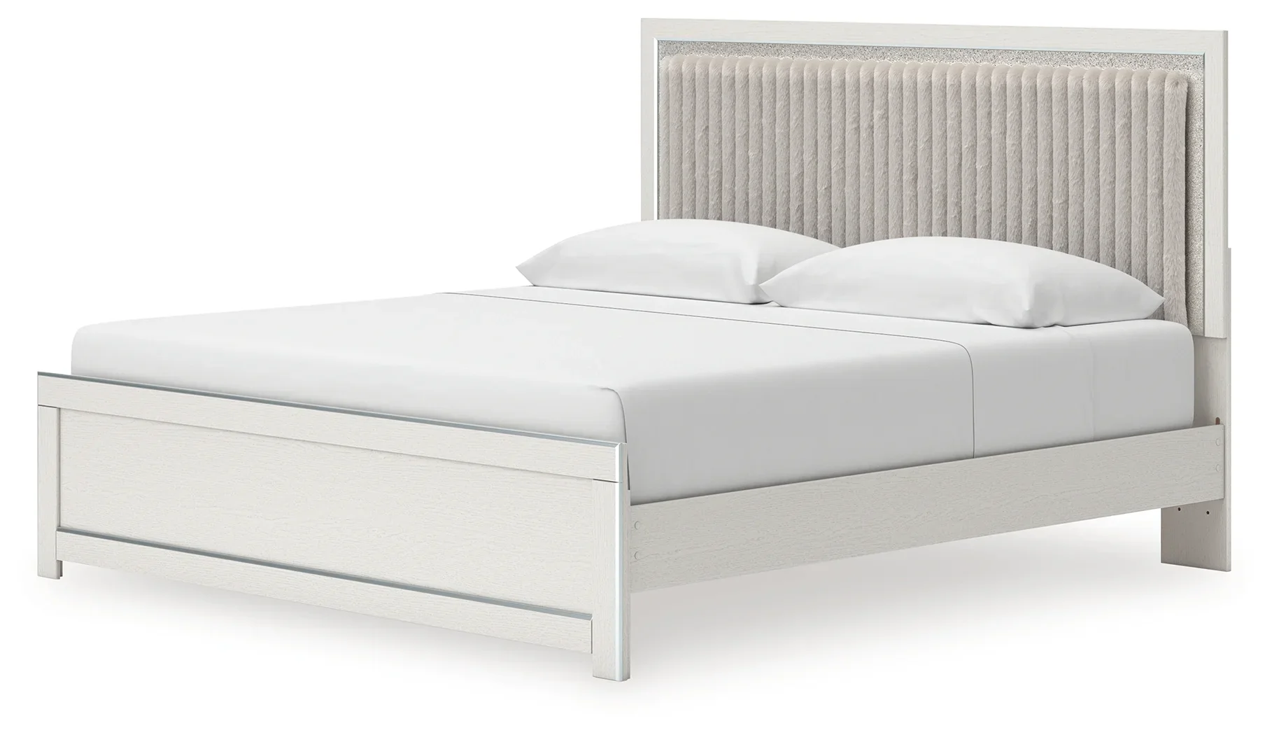 Zuraleus - King Upholstered Panel Platform Bed With Roll Slats - White - Image 3
