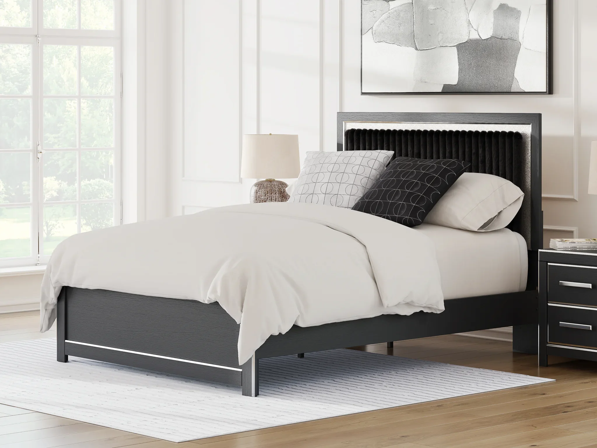 Zuraleus - Queen Upholstered Panel Platform Bed With Roll Slats - Black - Image 2