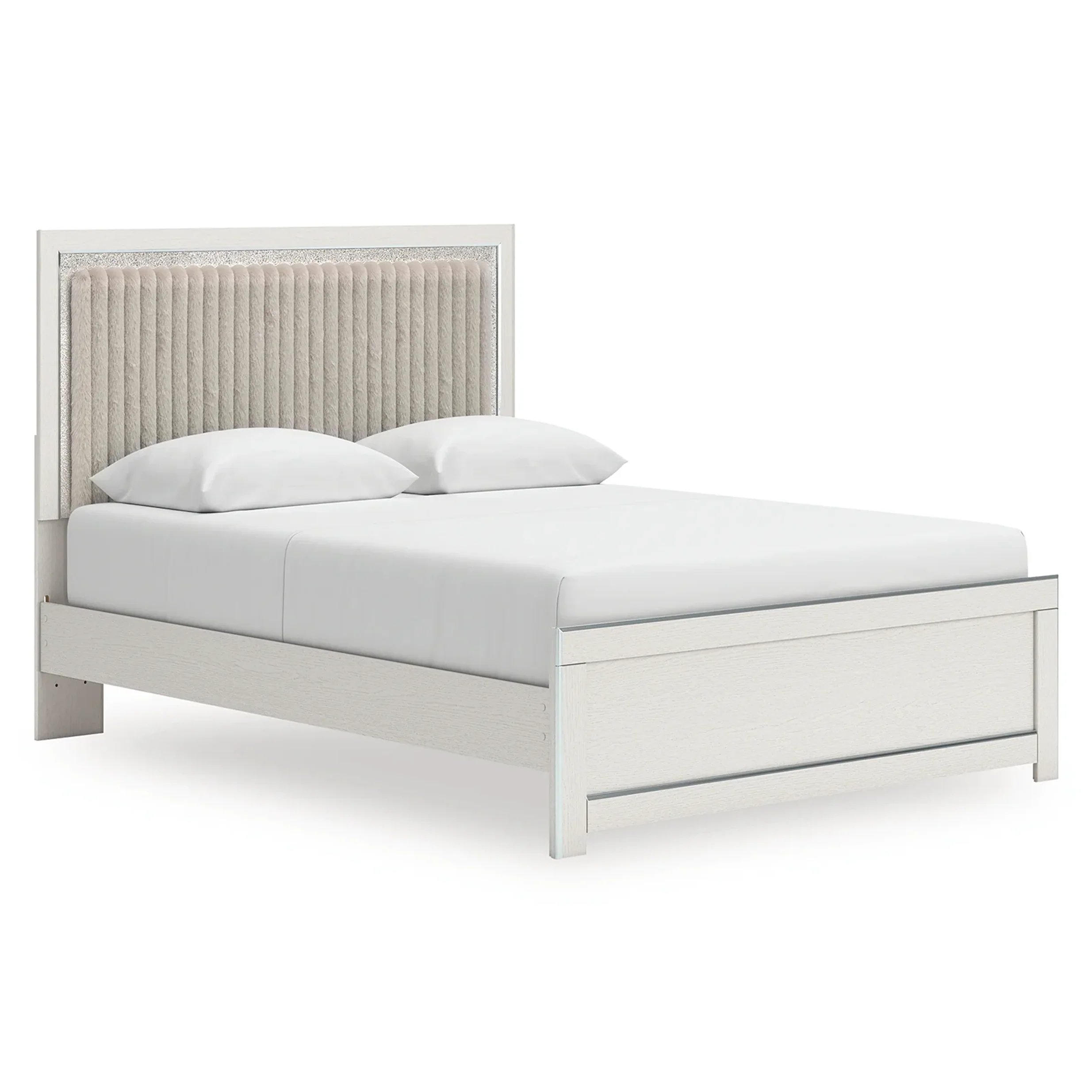 Zuraleus - Queen Upholstered Panel Platform Bed With Roll Slats - White
