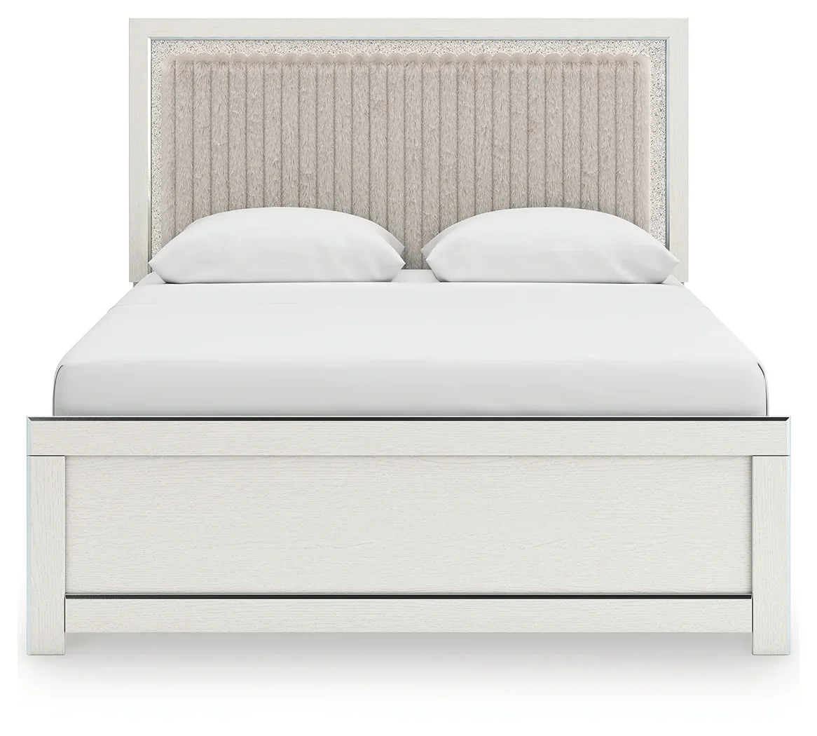 Zuraleus - Queen Upholstered Panel Platform Bed With Roll Slats - White - Image 3