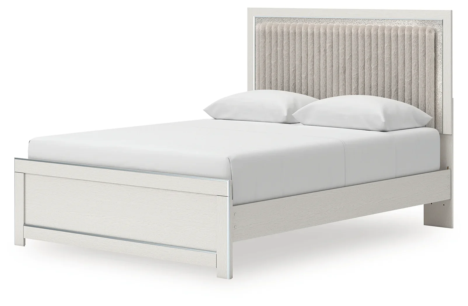 Zuraleus - Queen Upholstered Panel Platform Bed With Roll Slats - White - Image 4