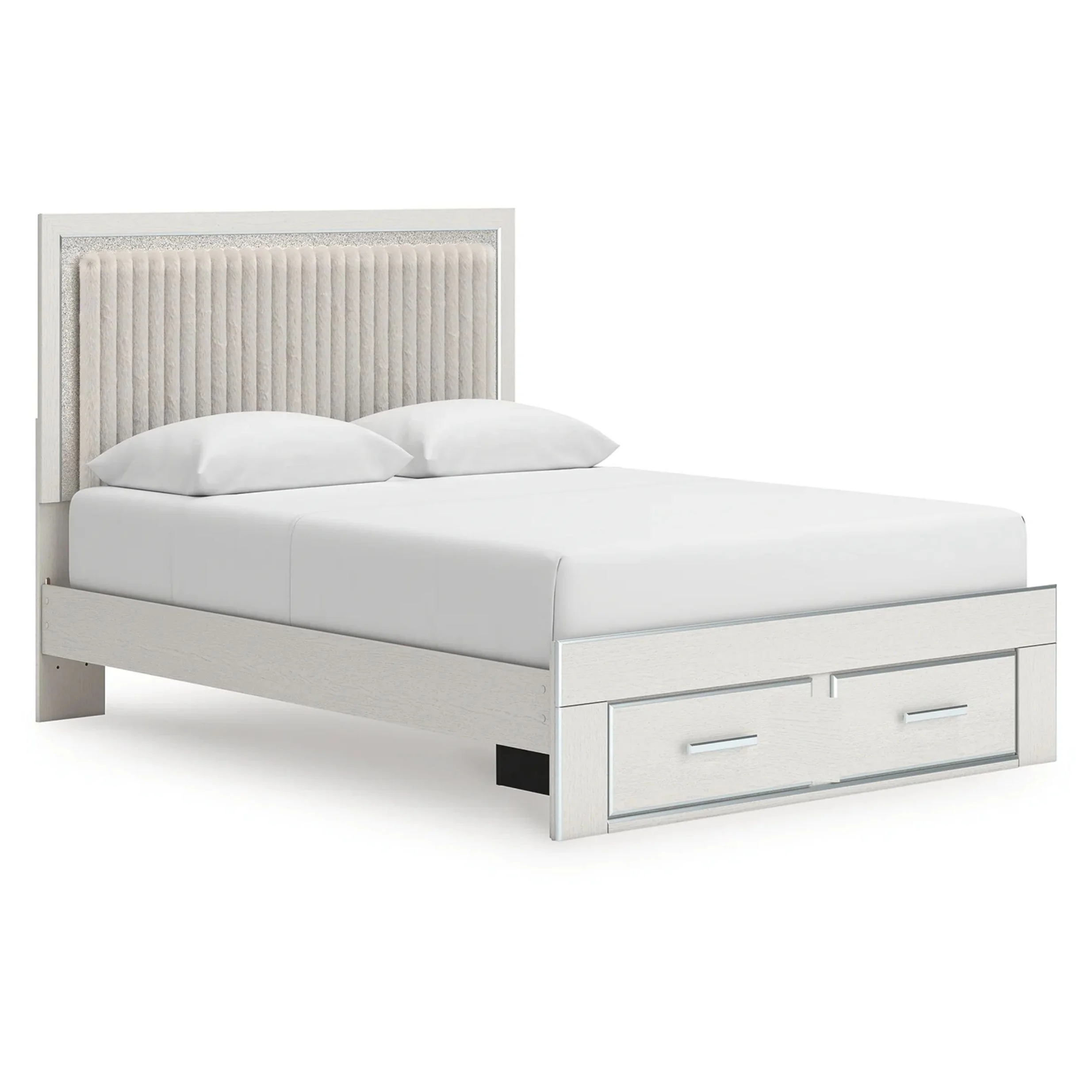 Zuraleus - Queen Upholstered Panel Platform Storage Bed - White